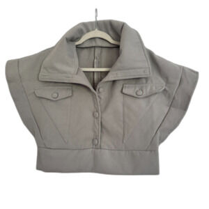 Stand Collar Partywear Sleeveless Jacket Size L New Gray